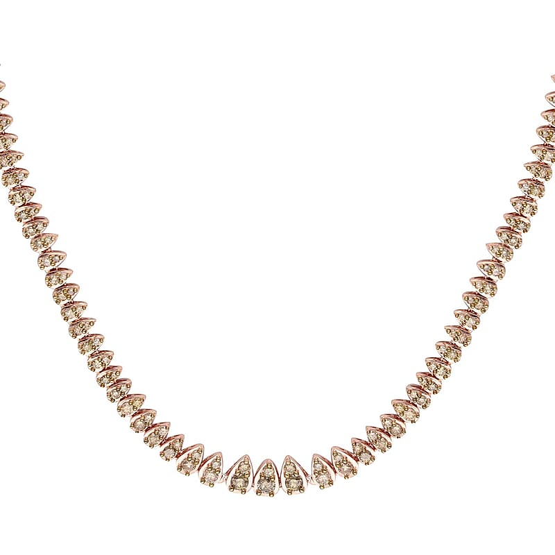 Natural Champagne Diamond Necklace 18 Inches in Vermeil Rose Gold Over Sterling Silver 5.00 ctw