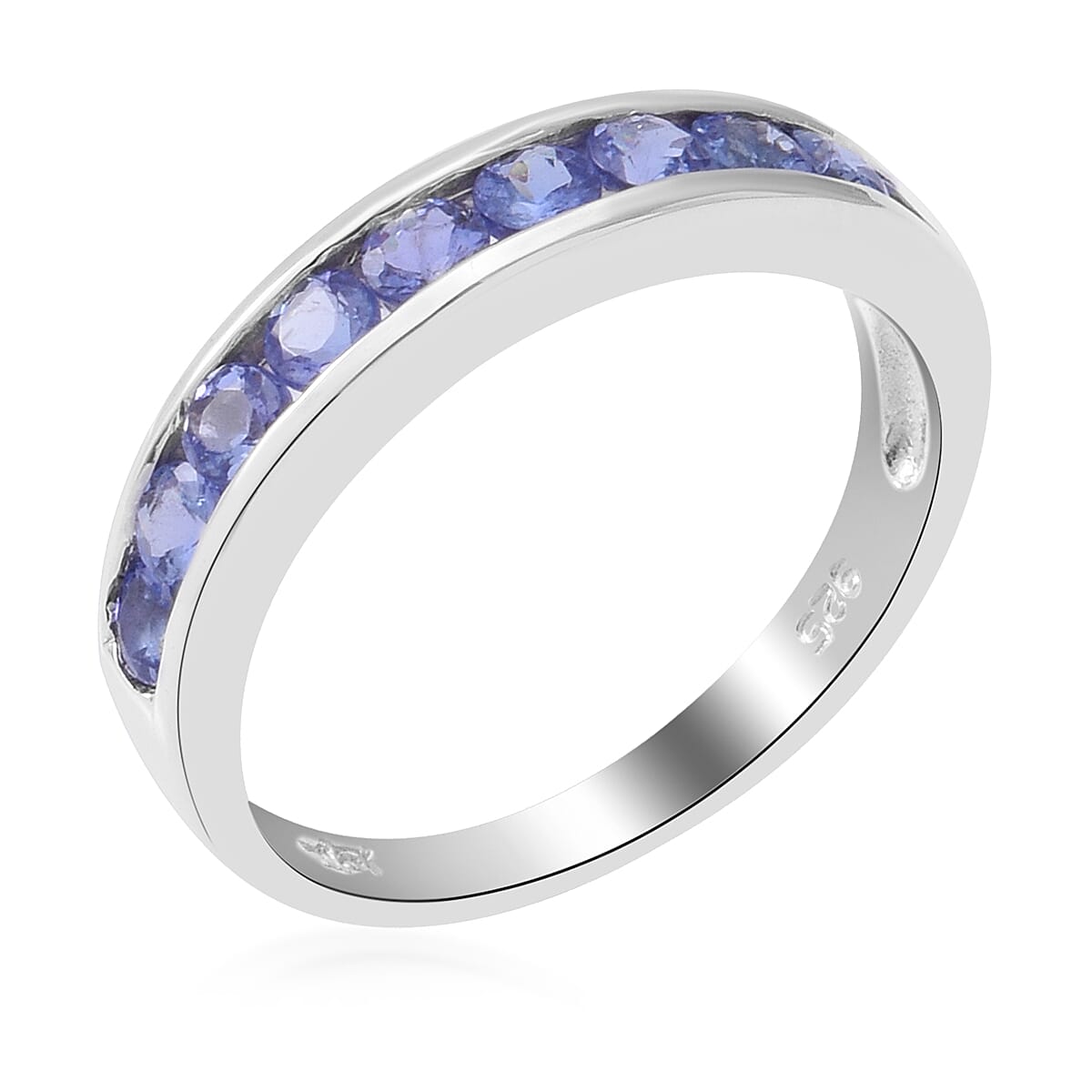 Tanzanite Half Eternity Band Ring in Platinum Over Sterling Silver (Size 10.0) 1.00 ctw image number 2