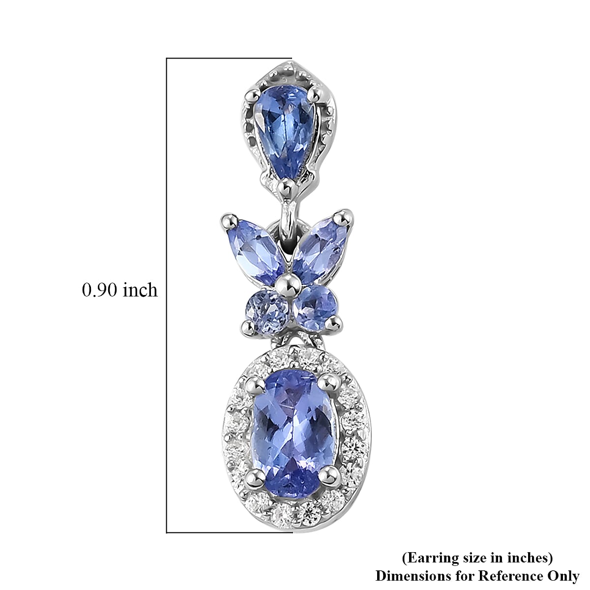Tanzanite and White Zircon Dangling Earrings in Platinum Over Sterling Silver 2.10 ctw