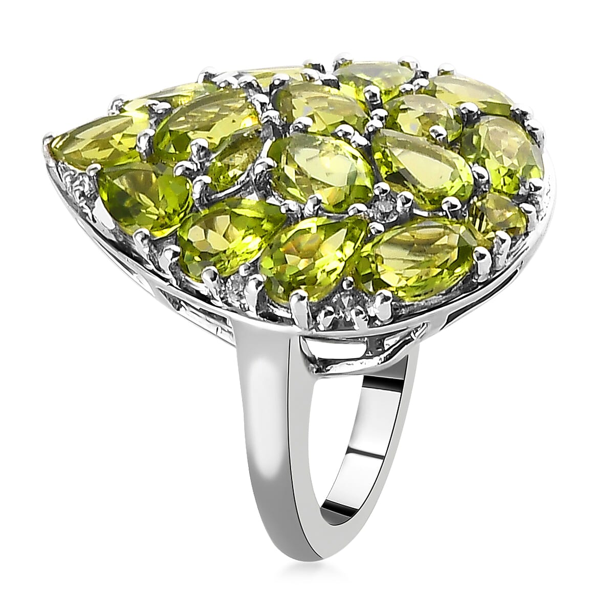 Hebei Peridot and White Zircon 6.80 ctw Ring in Platinum Over Sterling Silver (Size 5.5)