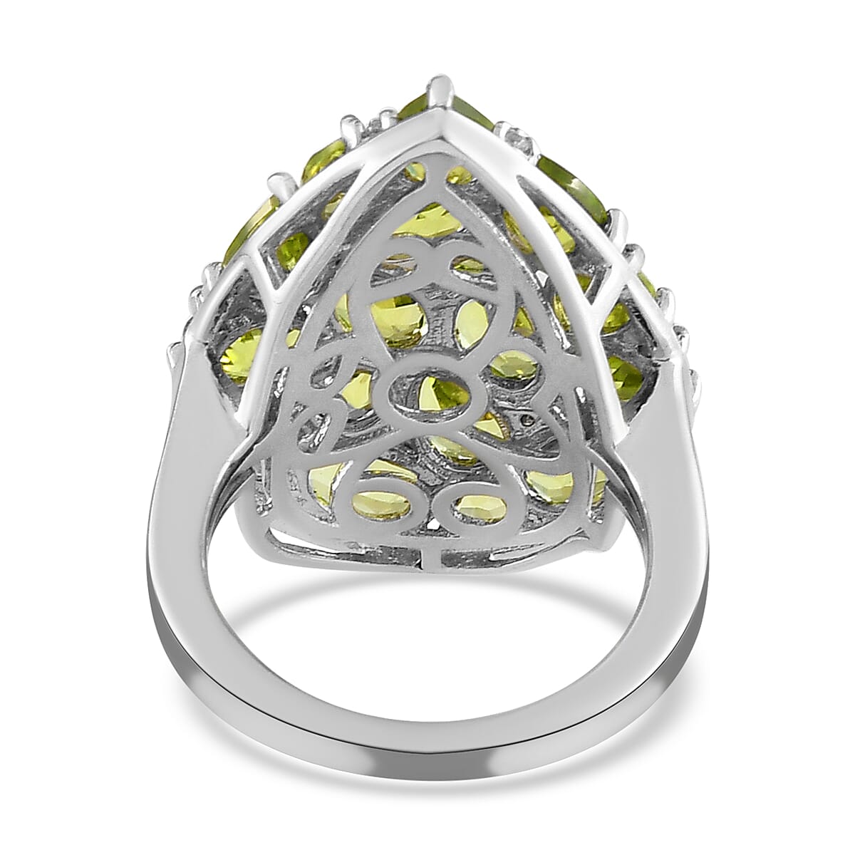 Hebei Peridot and White Zircon 6.80 ctw Ring in Platinum Over Sterling Silver (Size 5.5)