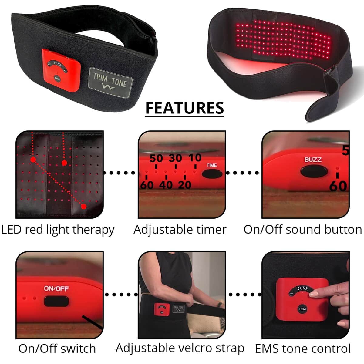 TRIM and TONE Fat Burning & Body Contouring Belt with EMS and Red Light Therapy image number 2