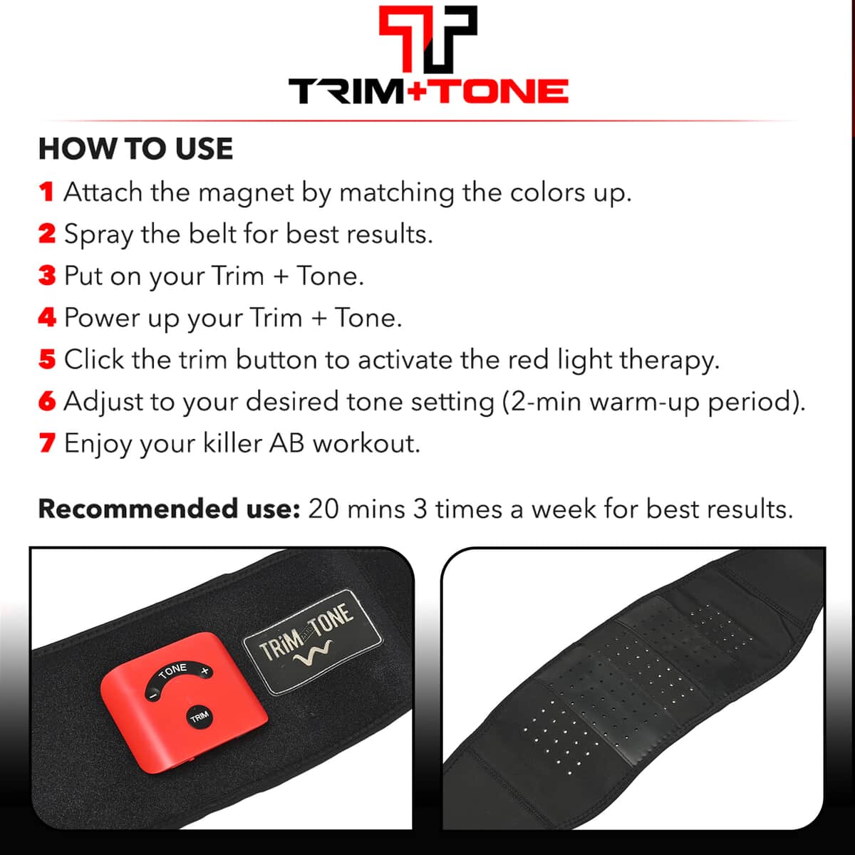 TRIM and TONE Fat Burning & Body Contouring Belt with EMS and Red Light Therapy image number 4
