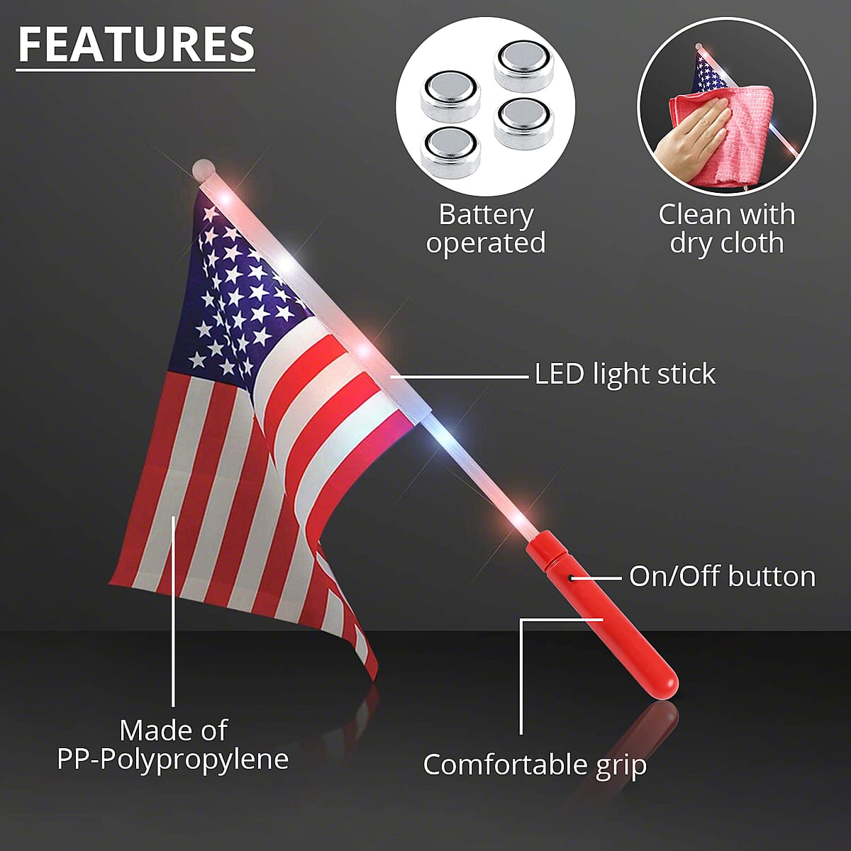 17 in Red American Flag with LED Light Stick image number 2