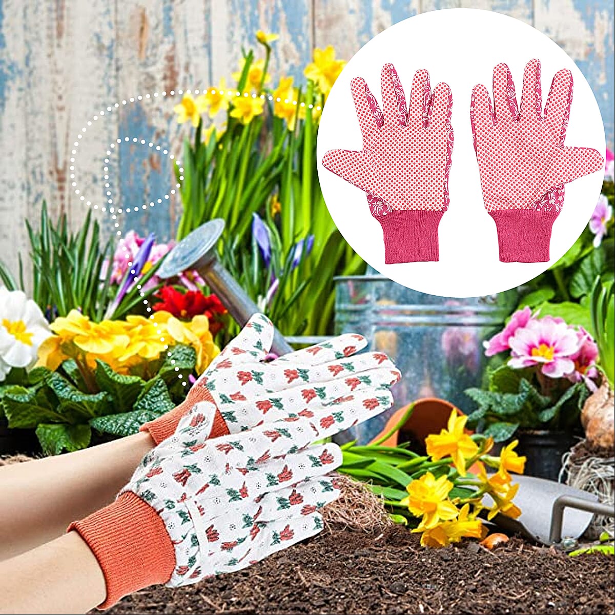 Pink Garden Gloves Ladies Poly with Dot Palm image number 1