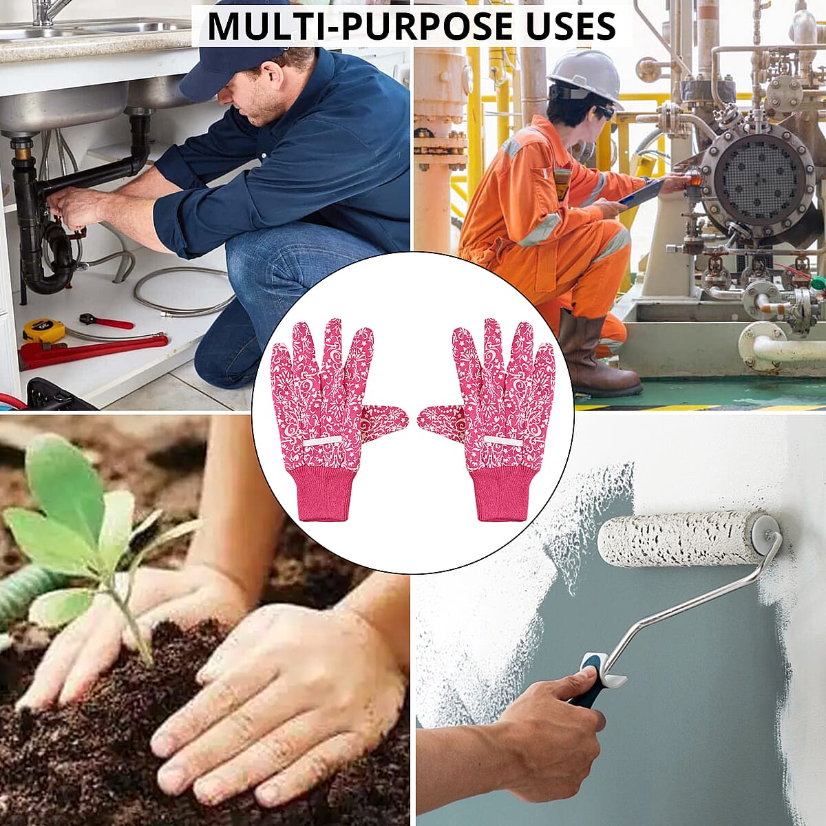 Pink Garden Gloves Ladies Poly with Dot Palm image number 3