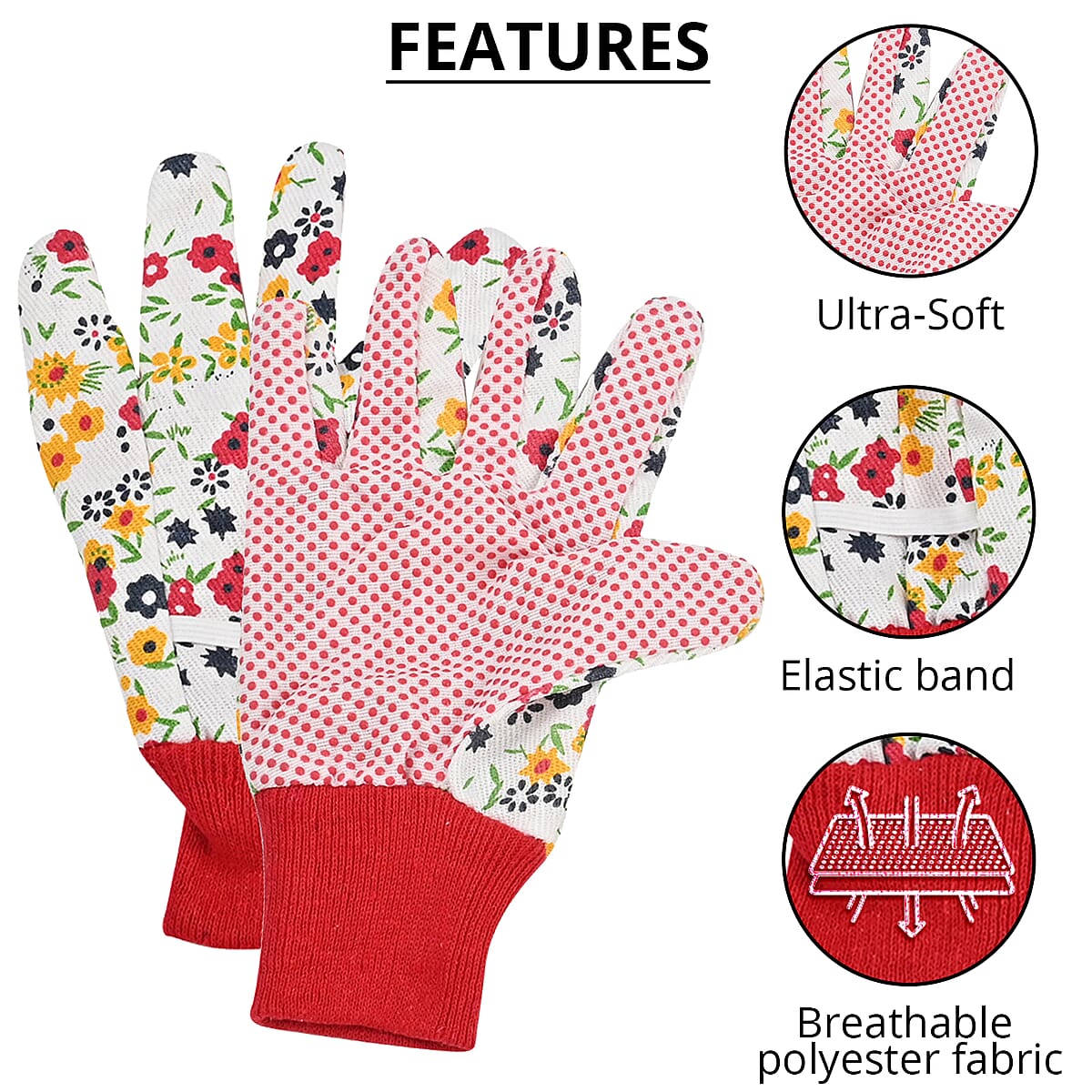 Multi Floral Garden Gloves Ladies Poly with Dot Palm 6asst Prints/l&g Tcd image number 2