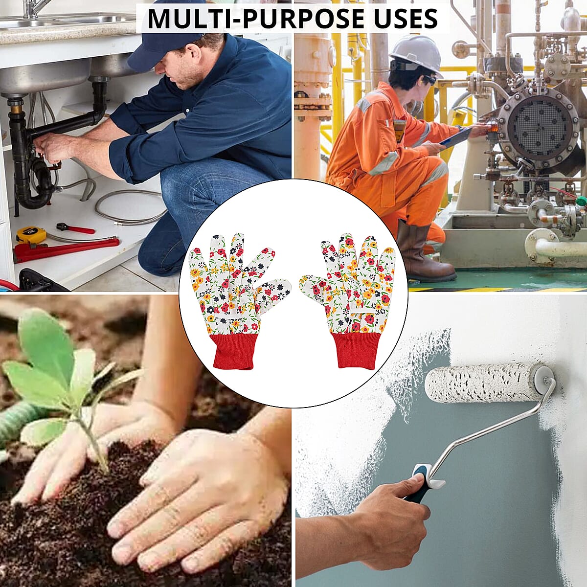 Multi Floral Garden Gloves Ladies Poly with Dot Palm 6asst Prints/l&g Tcd image number 3