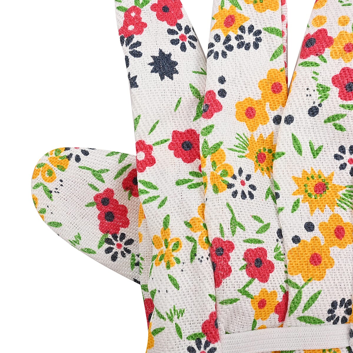 Multi Floral Garden Gloves Ladies Poly with Dot Palm 6asst Prints/l&g Tcd image number 4