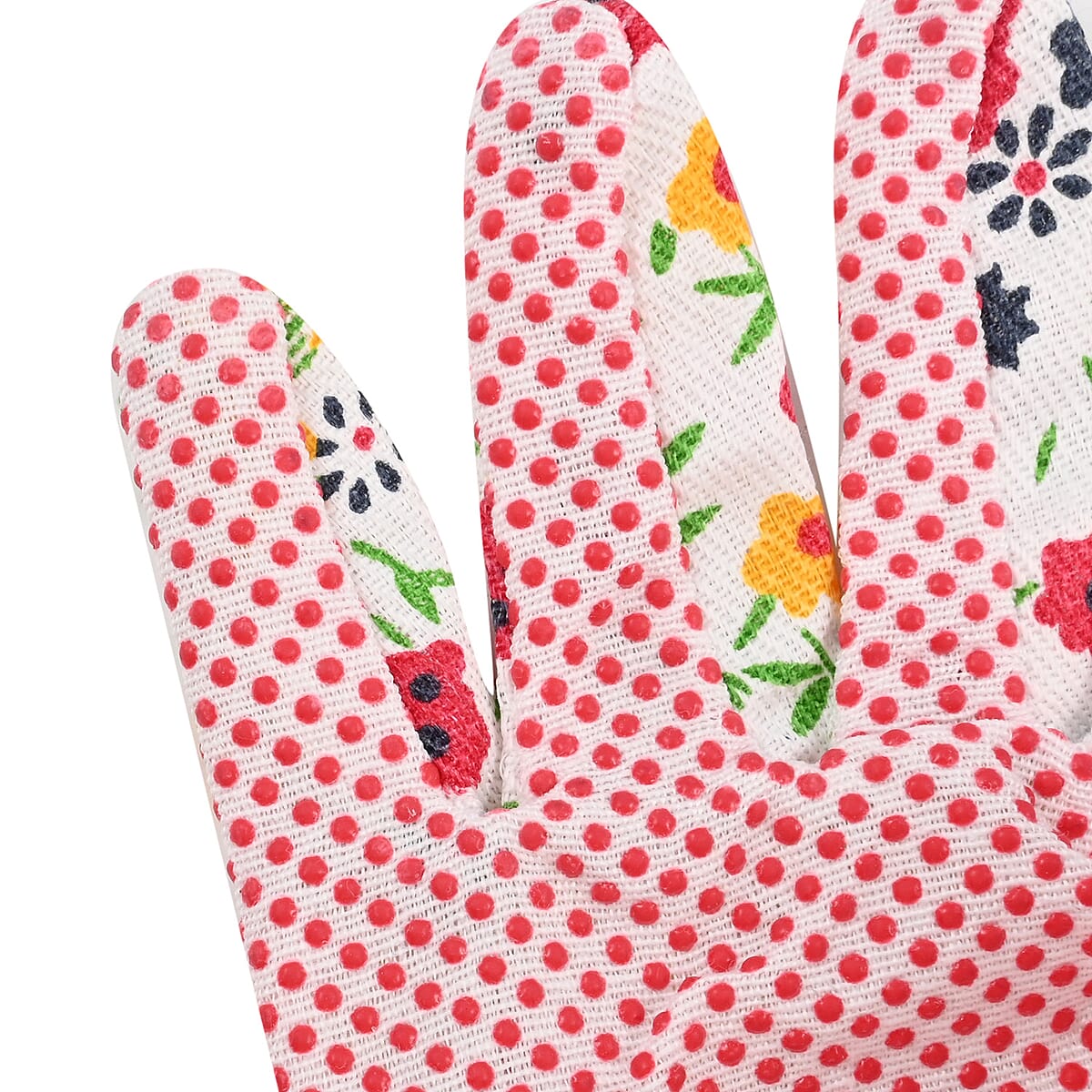 Multi Floral Garden Gloves Ladies Poly with Dot Palm 6asst Prints/l&g Tcd image number 5
