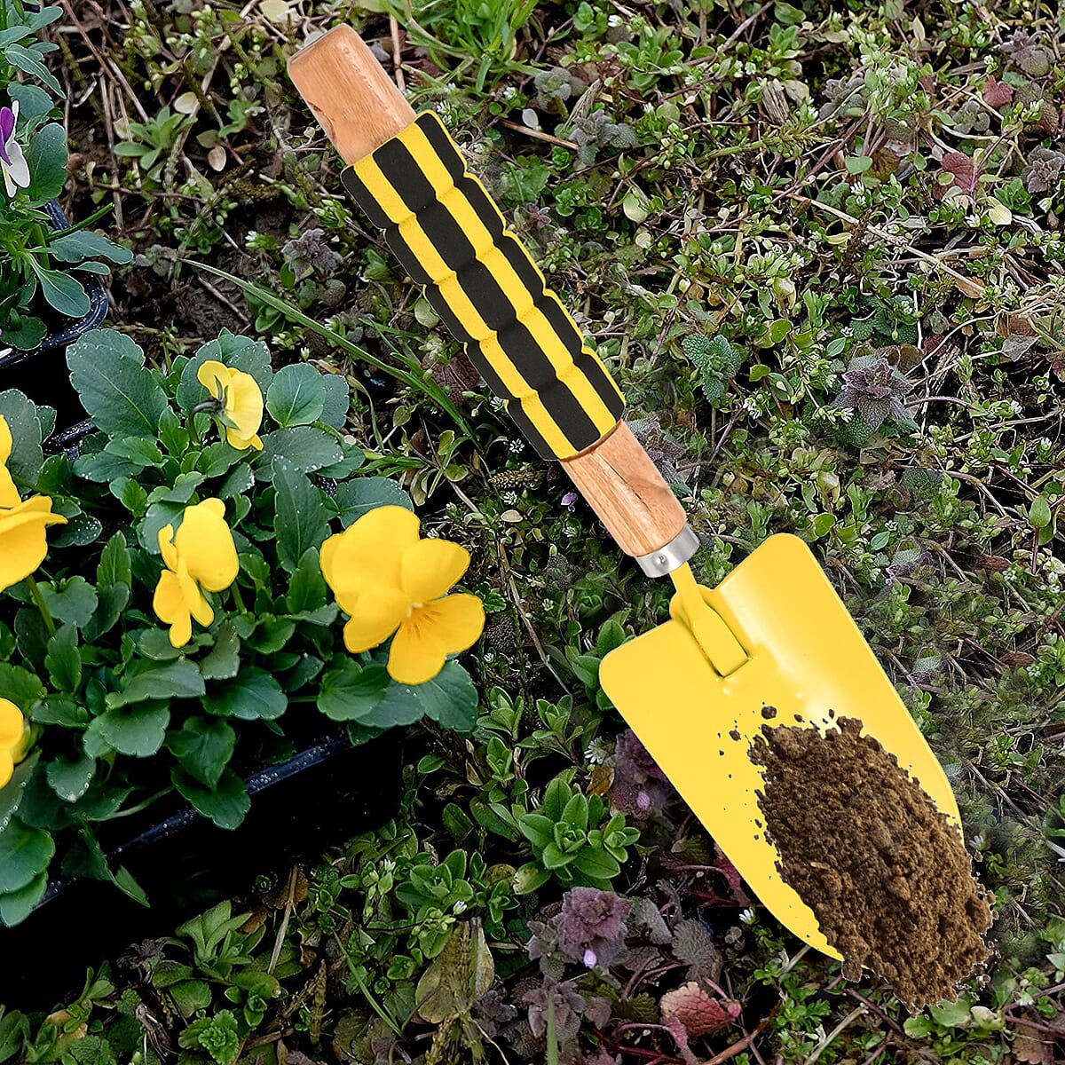 Yellow Trowel Garden Tools Metal with Striped Foam Grip Handle - S image number 1