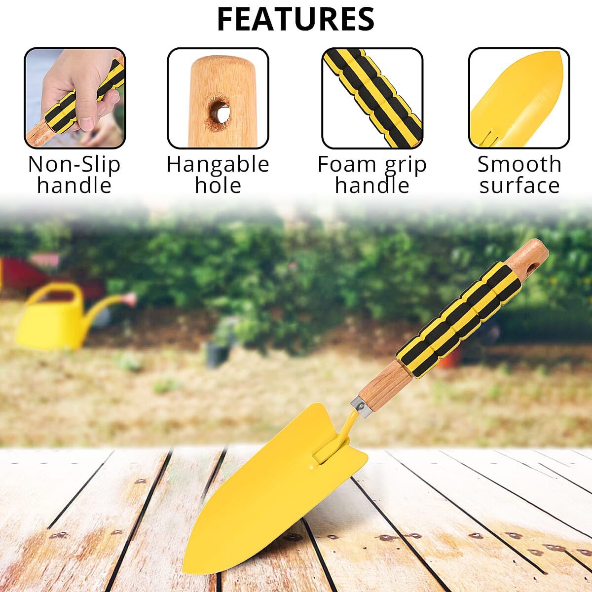 Yellow Trowel Garden Tools Metal with Striped Foam Grip Handle - S image number 2