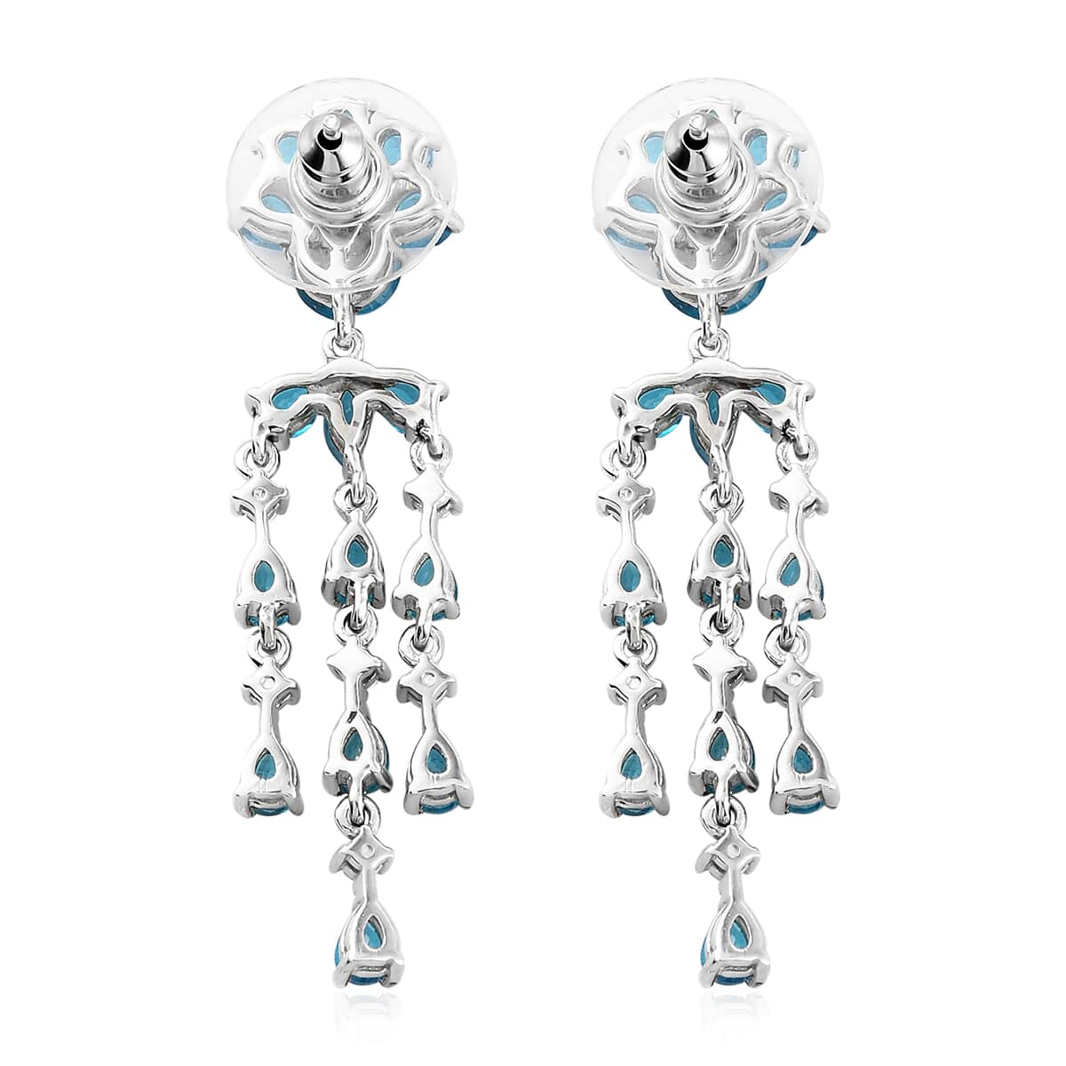 Malgache Neon Apatite and Natural White Zircon Chandelier Earrings in Platinum Over Sterling Silver 7.50 Grams 5.40 ctw image number 3