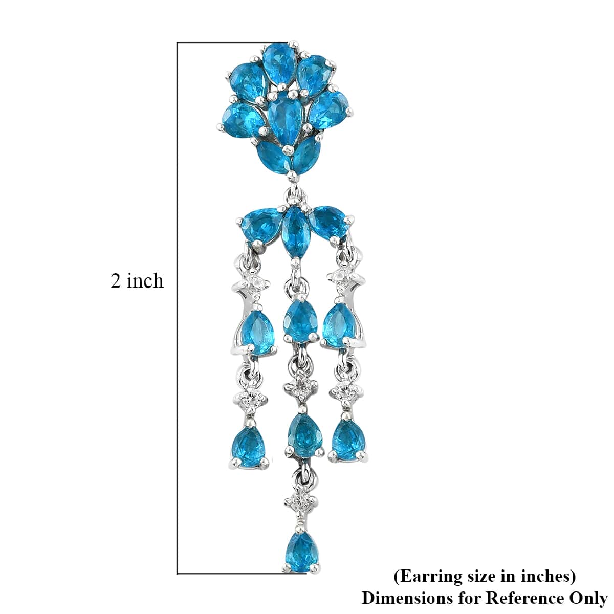 Malgache Neon Apatite and Natural White Zircon Chandelier Earrings in Platinum Over Sterling Silver 7.50 Grams 5.40 ctw image number 4