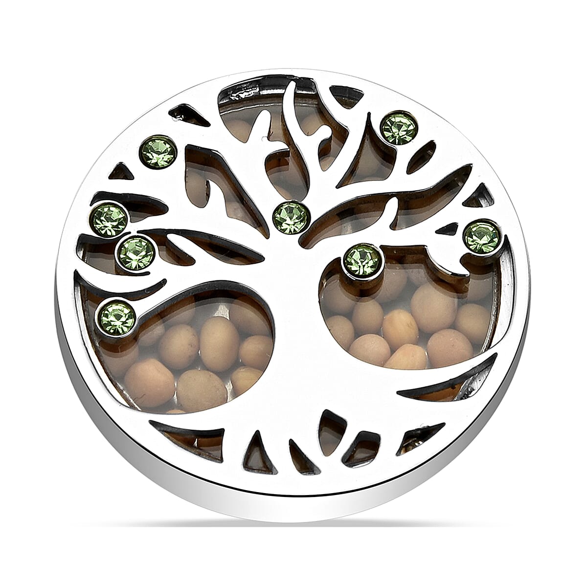 Simulated Green Diamond and Mustard Seed Tree of Life Ring in Stainless Steel (Size 10.0)