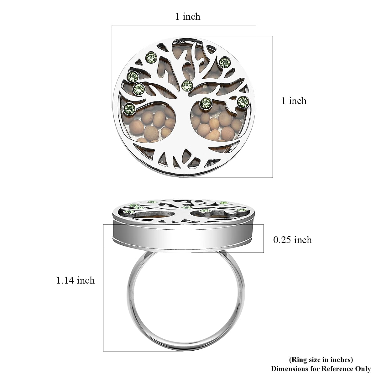 Simulated Green Diamond and Mustard Seed Tree of Life Ring in Stainless Steel (Size 10.0)