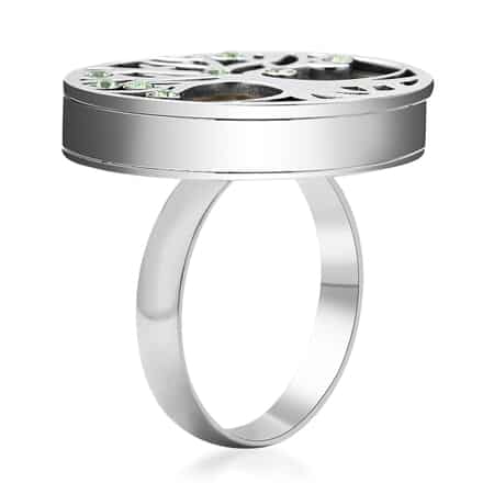Simulated Green Diamond and Mustard Seed Tree of Life Ring in Stainless Steel (Size 9.0) image number 3