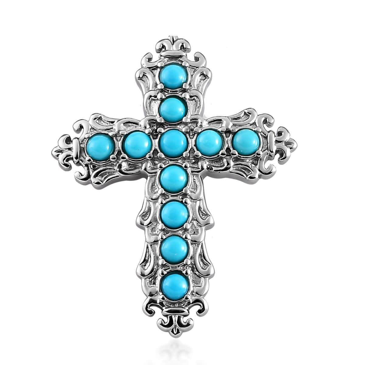 Sleeping Beauty Turquoise Cross Pendant in Stainless Steel 1.15 ctw image number 0