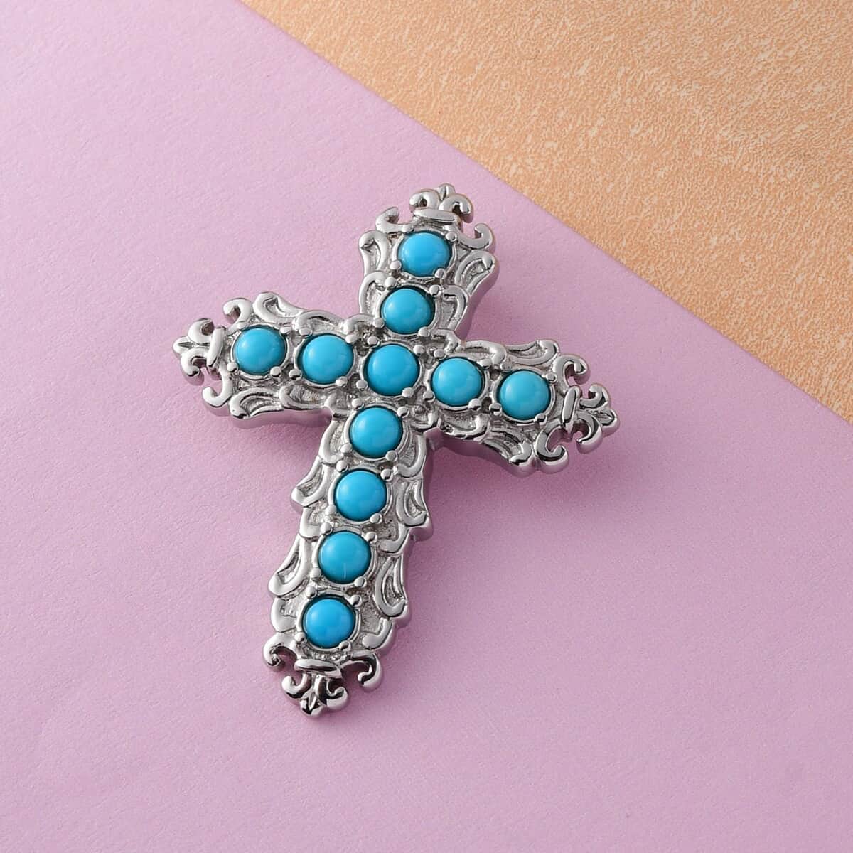 Sleeping Beauty Turquoise Cross Pendant in Stainless Steel 1.15 ctw image number 1