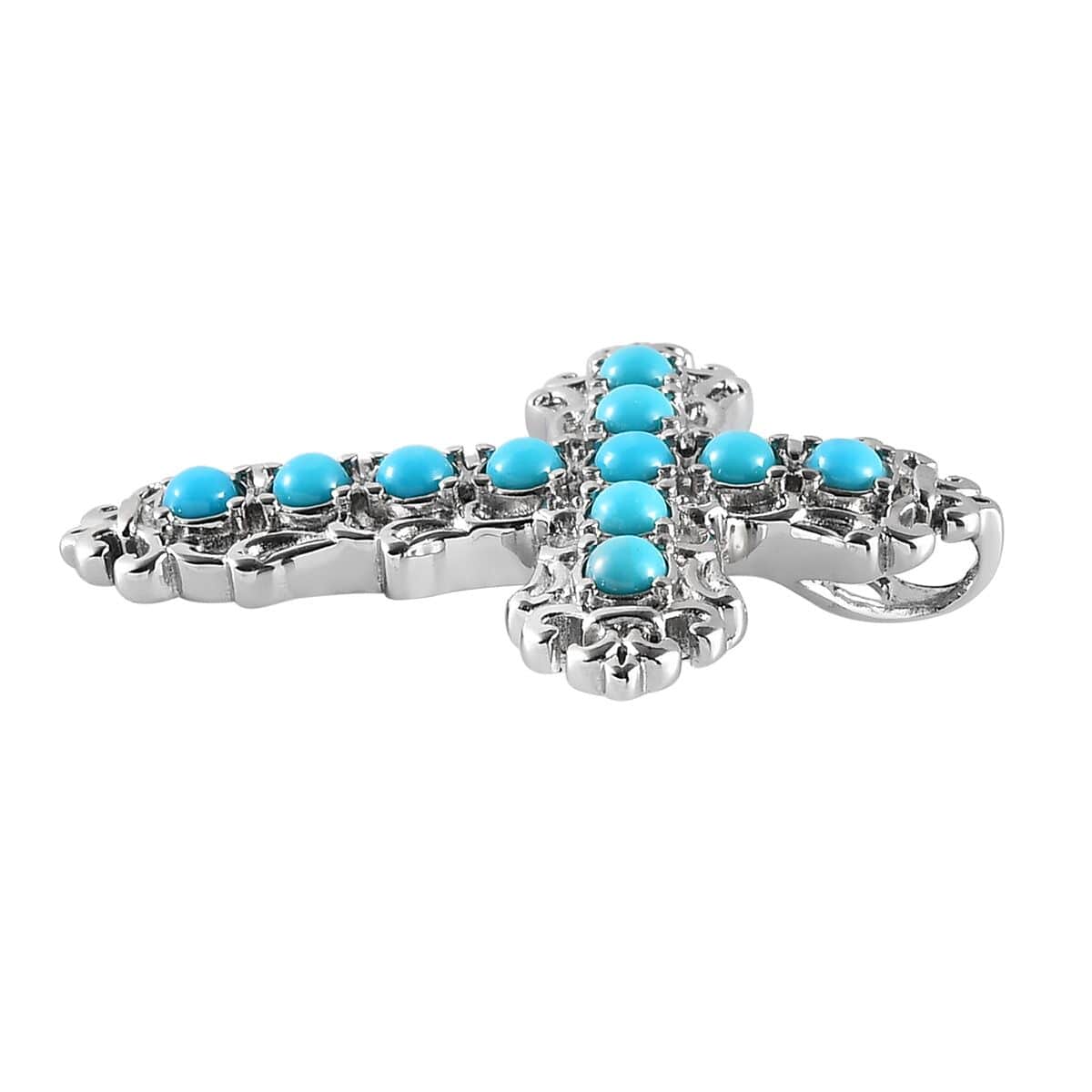 Sleeping Beauty Turquoise Cross Pendant in Stainless Steel 1.15 ctw image number 3