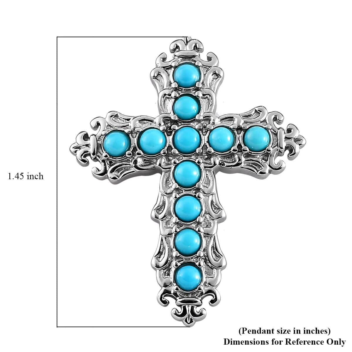 Sleeping Beauty Turquoise Cross Pendant in Stainless Steel 1.15 ctw image number 5