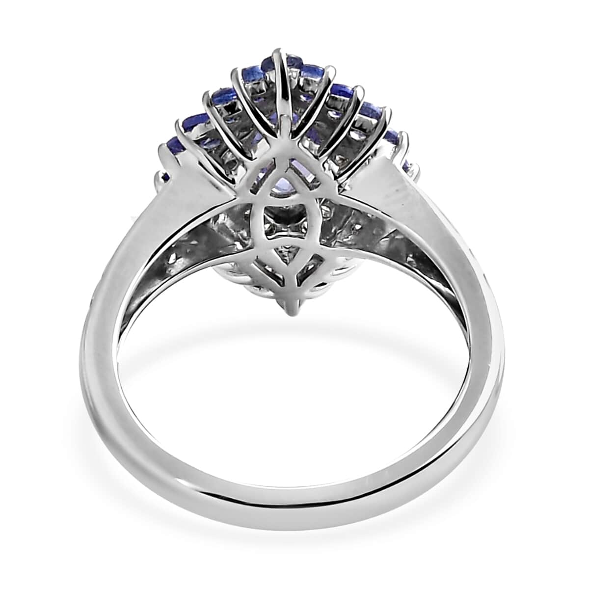 Tanzanite and Natural White Zircon Elongated Ring in Platinum Over Sterling Silver (Size 6.0) 2.10 ctw image number 4