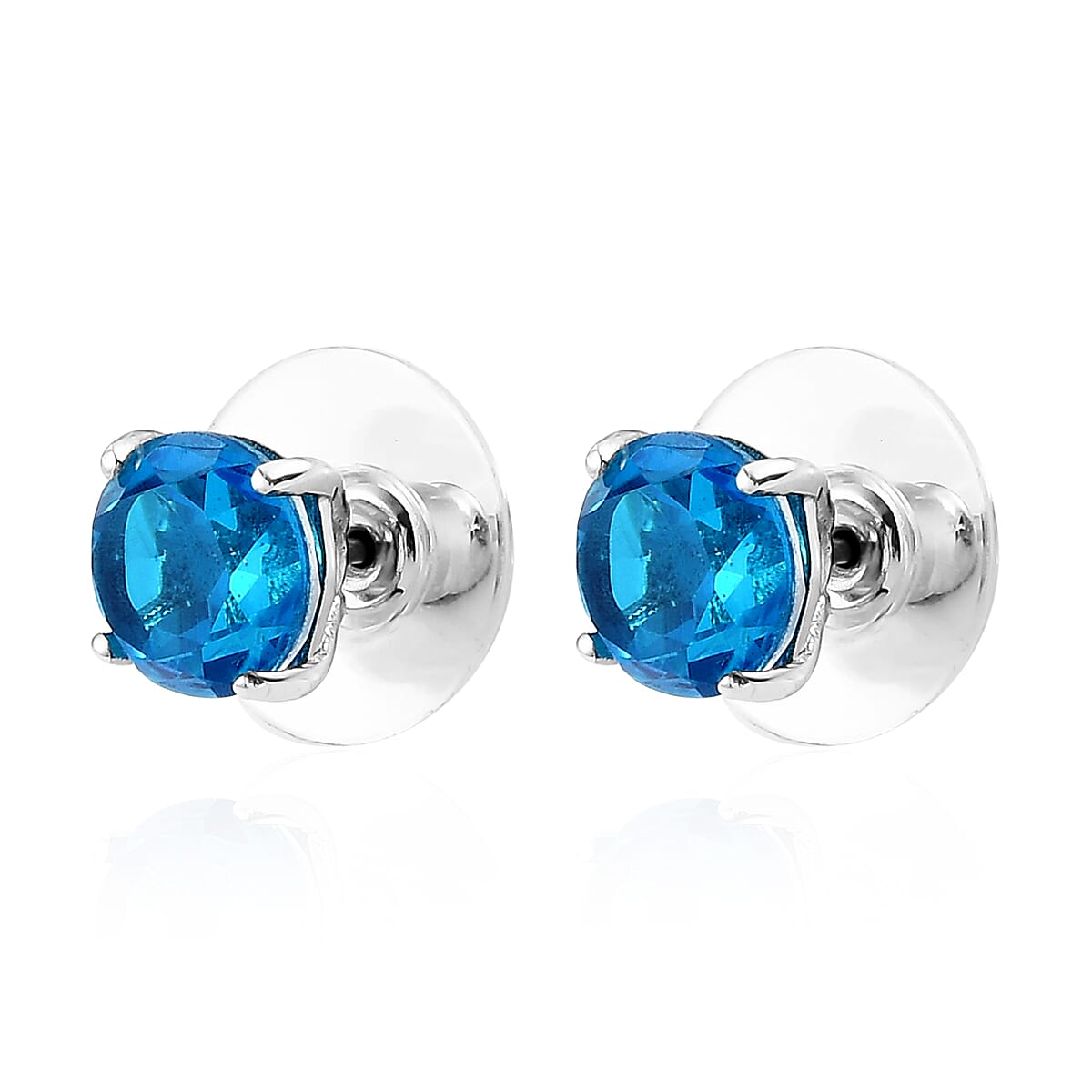 Caribbean Quartz Solitaire Stud Earrings in Platinum Over Sterling Silver 4.35 ctw image number 3