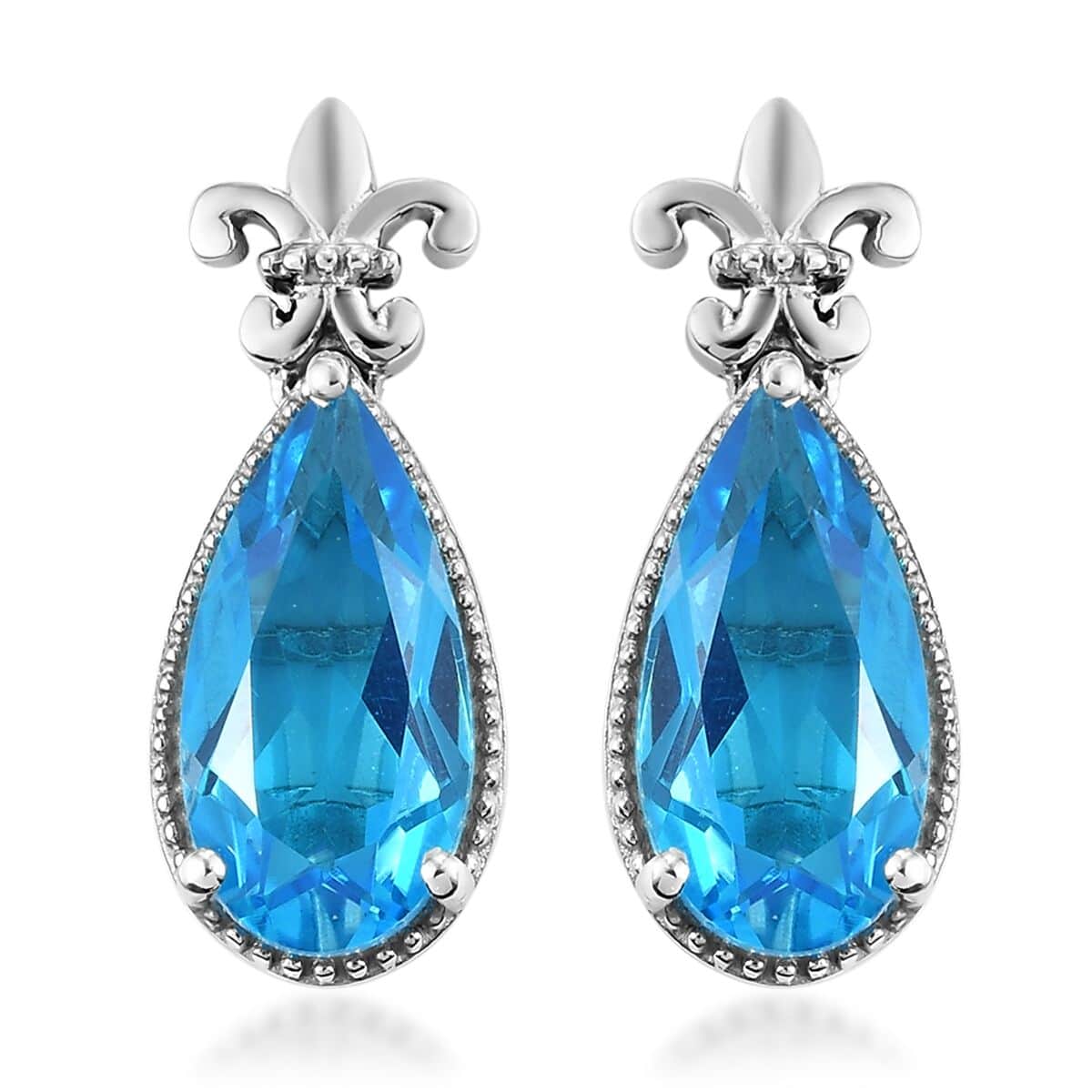 Caribbean Quartz Fleur-de-lis Drop Earrings in Platinum Over Sterling Silver 8.75 ctw image number 0