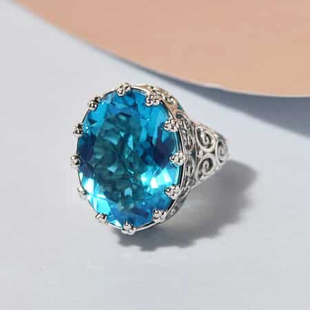 Caribbean Quartz Solitaire Ring in Platinum Over Sterling Silver (Size 6.0) 7.50 Grams 17.50 ctw image number 1
