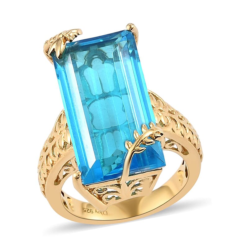 Caribbean Quartz Dragonfly Solitaire Ring in Vermeil Yellow Gold Over Sterling Silver (Size 7.0) 20.60 ctw