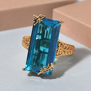 Caribbean Quartz Dragonfly Solitaire Ring in Vermeil Yellow Gold Over Sterling Silver (Size 8.0) 20.60 ctw