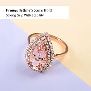 Certified and Appraised Iliana 18K Rose Gold AAA Marropino Morganite and G-H SI Diamond Double Halo Ring (Size 10.0) 4.68 Grams 3.80 ctw