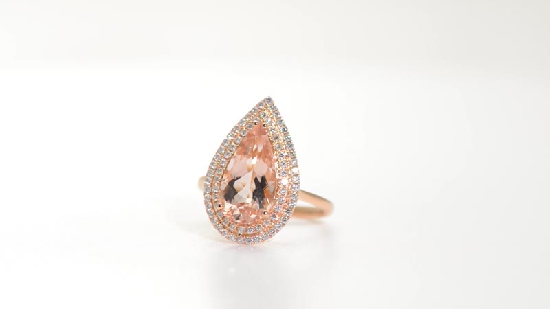 Certified & Appraised ILIANA 18K Rose Gold AAA Marropino Morganite and G-H SI Diamond Double Halo Ring 4.68 Grams 3.80 ctw