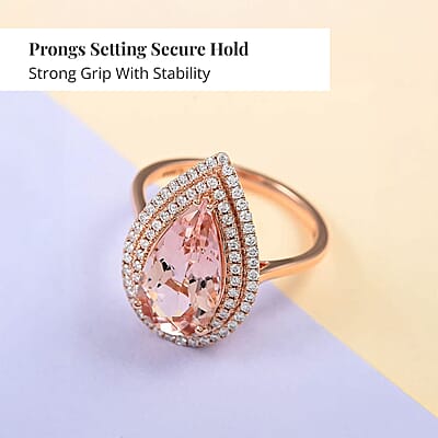 Certified and Appraised Iliana AAA Marropino Morganite and G-H SI Diamond 3.80 ctw Double Halo Ring in 18K Rose Gold (Size 8.0) 4.68 Grams