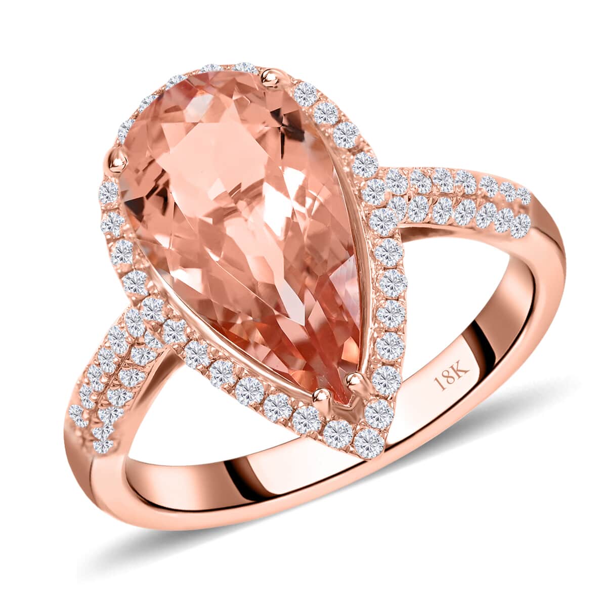 Certified & Appraised ILIANA 18K Rose Gold AAA Marropino Morganite and G-H SI Diamond Halo Ring 4.66 Grams 3.90 ctw image number 0