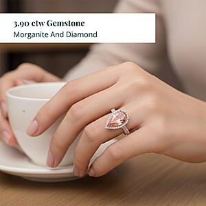 Certified and Appraised Iliana AAA Marropino Morganite and G-H SI Diamond 3.90 ctw Halo Ring in 18K Rose Gold (Size 9.0) 4.66 Grams