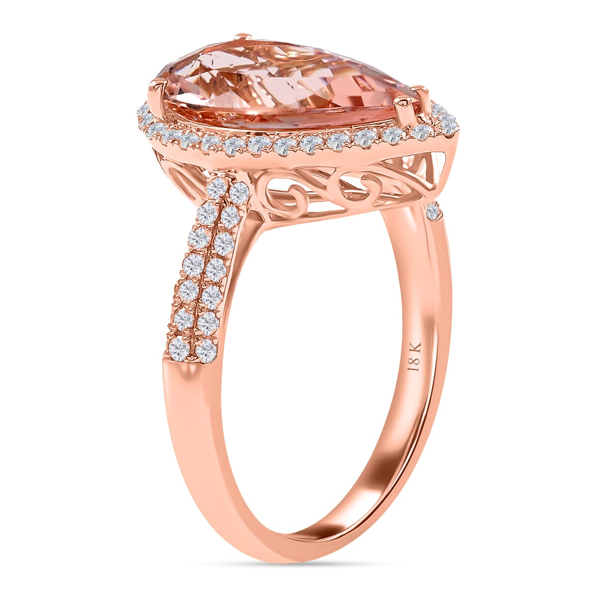 Certified and Appraised Iliana AAA Marropino Morganite and G-H SI Diamond 3.90 ctw Halo Ring in 18K Rose Gold (Size 9.0) 4.66 Grams image number 3