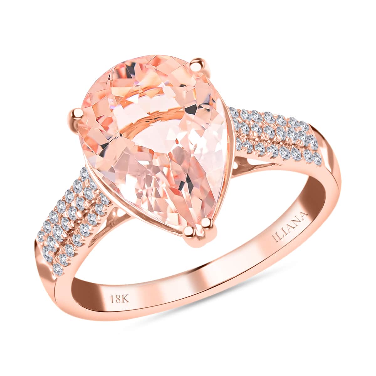 Certified & Appraised ILIANA 18K Rose Gold AAA Marropino Morganite and G-H SI Diamond Ring 3.15 Grams 3.80 ctw image number 0