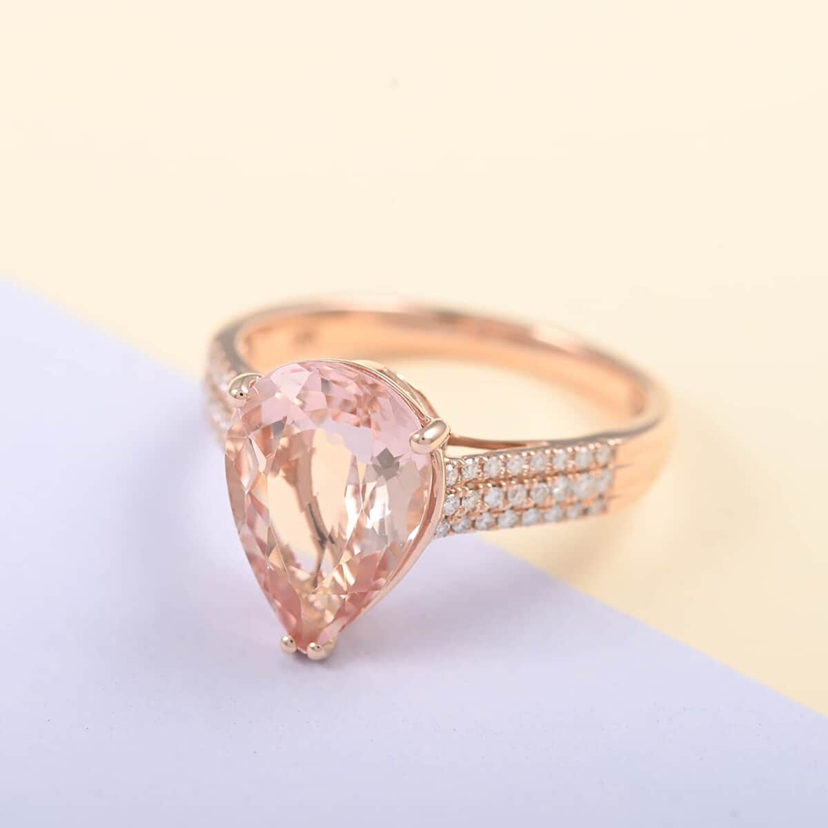 Certified & Appraised ILIANA 18K Rose Gold AAA Marropino Morganite and G-H SI Diamond Ring 3.15 Grams 3.80 ctw image number 1