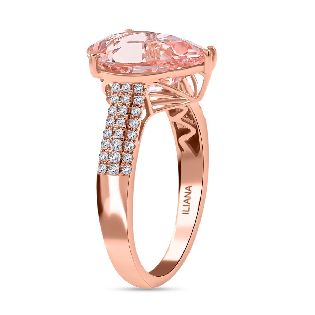 Certified  Iliana 18K Rose Gold AAA Marropino Morganite and G-H SI Diamond Ring (Size 10.0) 3.80 ctw image number 3