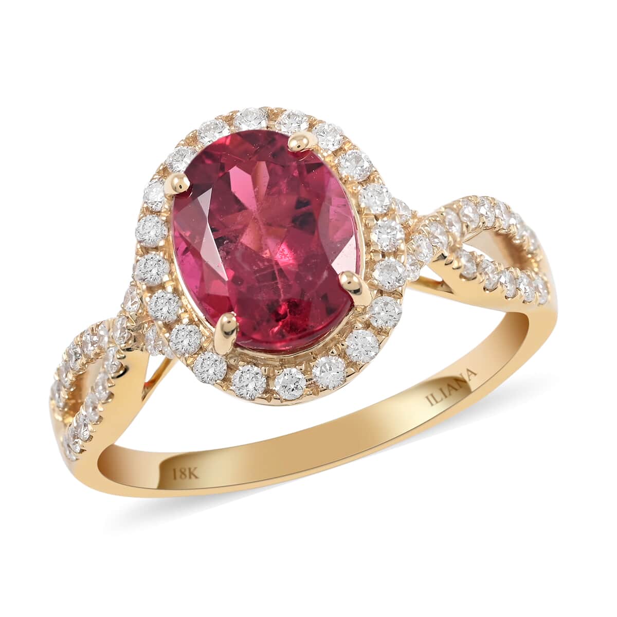 Iliana 18K Yellow Gold AAA Ouro Fino Rubellite and G-H SI Diamond Halo Ring (Size 8.0) 2.25 ctw image number 0