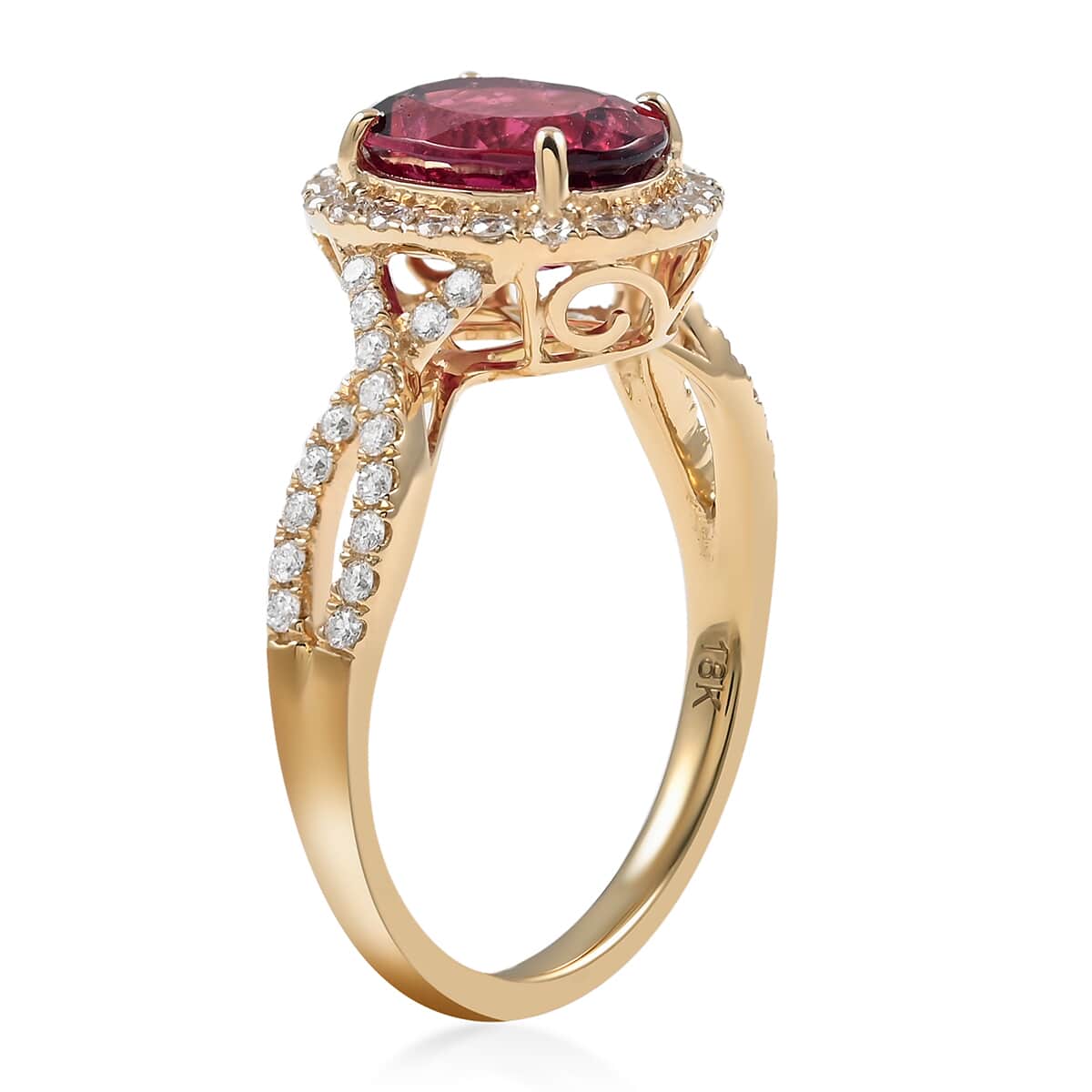 Iliana 18K Yellow Gold AAA Ouro Fino Rubellite and G-H SI Diamond Halo Ring (Size 8.0) 2.25 ctw image number 3