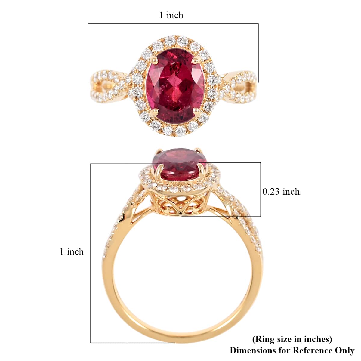 Iliana 18K Yellow Gold AAA Ouro Fino Rubellite and G-H SI Diamond Halo Ring (Size 8.0) 2.25 ctw image number 5