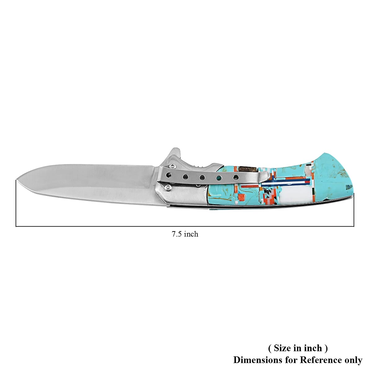 Santa Fe Style Multi Shell, Multi Gemstone Inlay Knife with Belt Clip image number 6