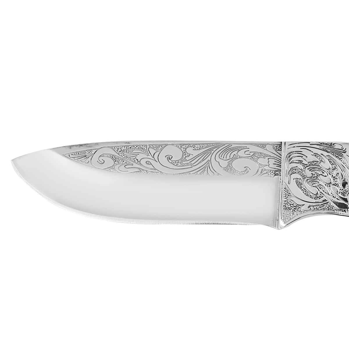 SANTA FE Style Multi Shell, Multi Gemstone Inlay Fixed Blade Knife with Leather Belt Sheath 53ctw image number 4