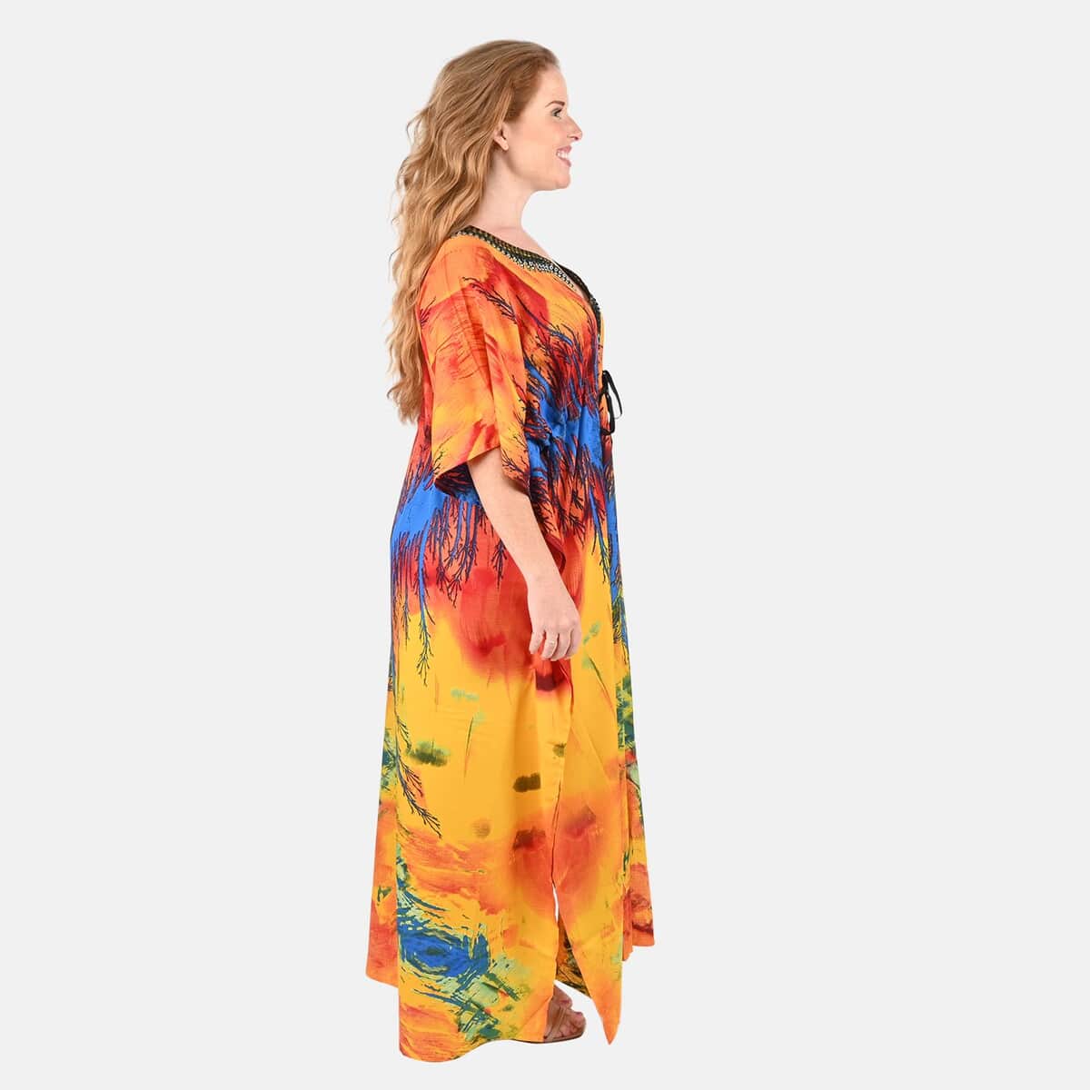 TAMSY Red Long Kaftan - One Size Fits Most image number 2