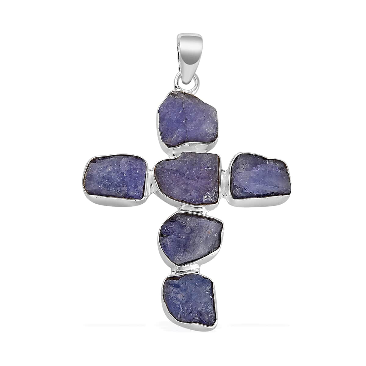 Artisan Crafted Rough Cut Tanzanite Cross Pendant in Sterling Silver 20.60 ctw image number 0