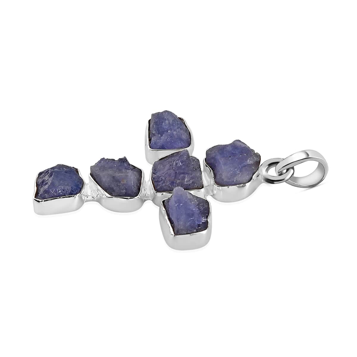 Artisan Crafted Rough Cut Tanzanite Cross Pendant in Sterling Silver 20.60 ctw image number 2
