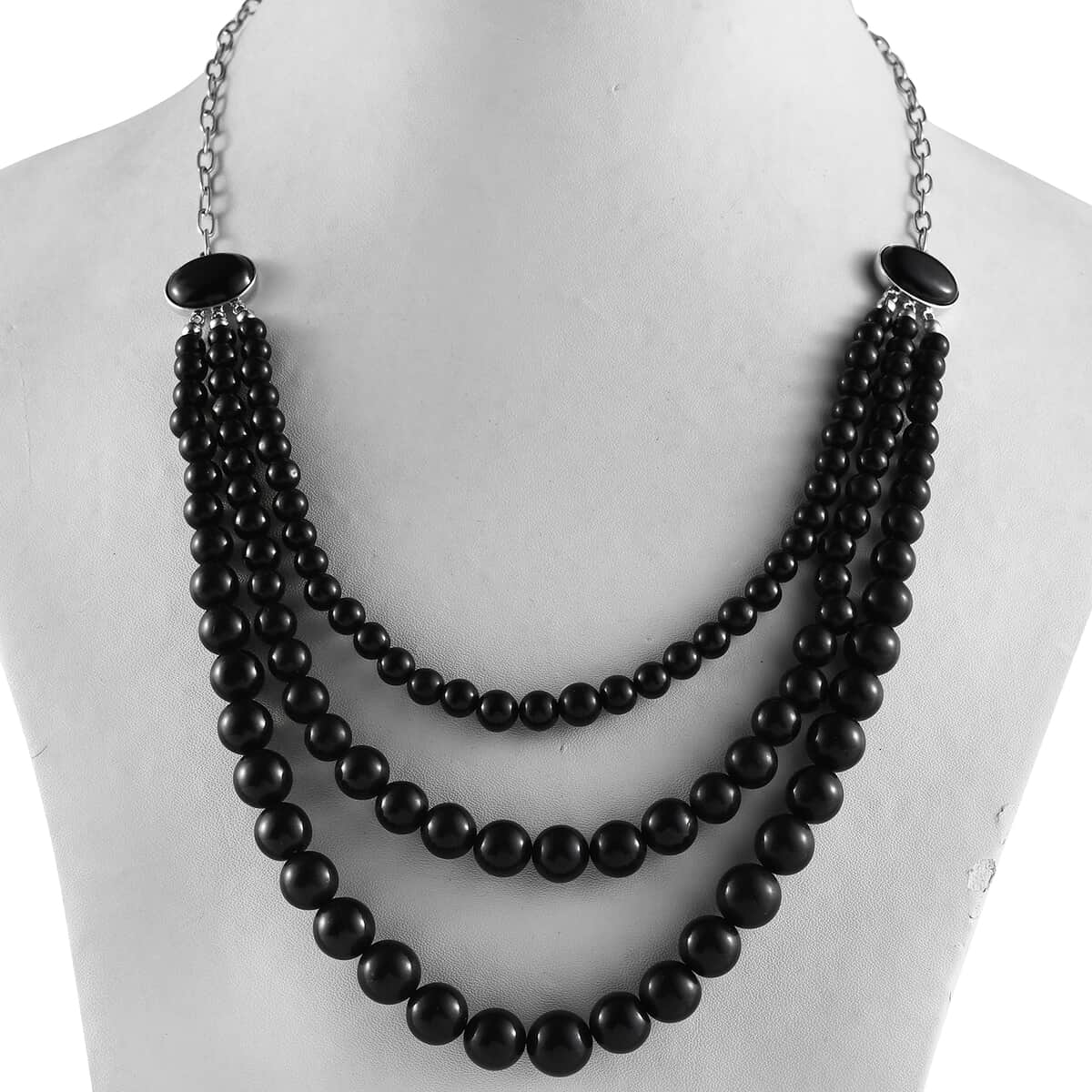 California Black Jade Three Row Beaded Necklace 20 Inches in Sterling Silver 267.85 ctw image number 2