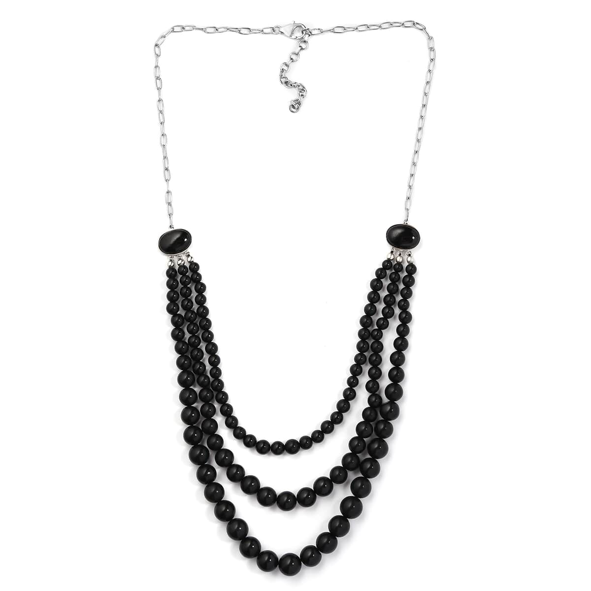 California Black Jade Three Row Beaded Necklace 20 Inches in Sterling Silver 267.85 ctw image number 3